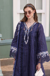 3-PC Unstitched Embroidered Lawn Noor By Saadi Asad | D7- Navy Blue